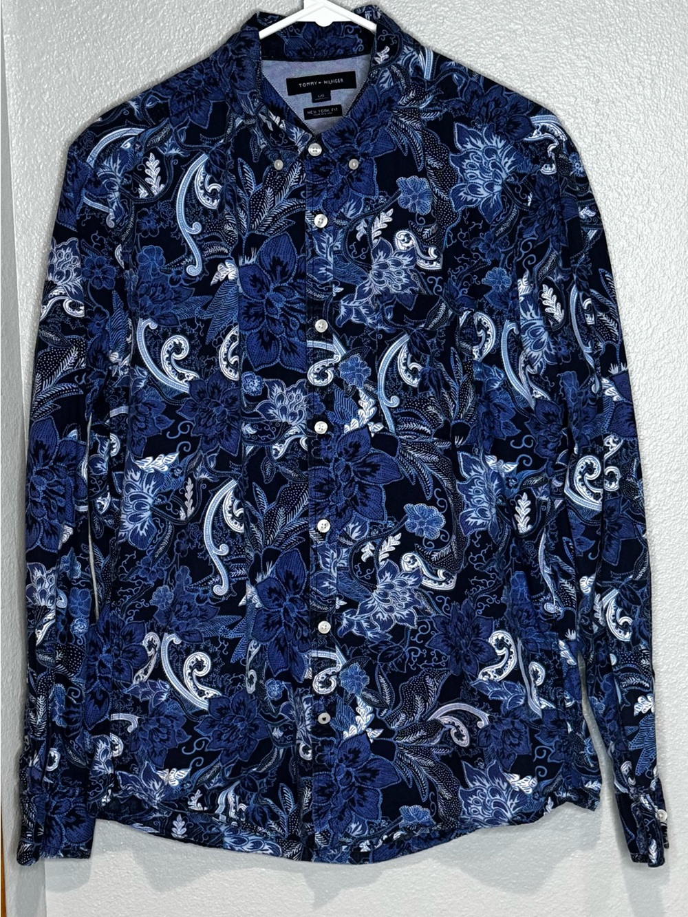 Tommy Hilfiger Paisley & Floral Men's Blue Long-Sleeve Button-Up Shirt